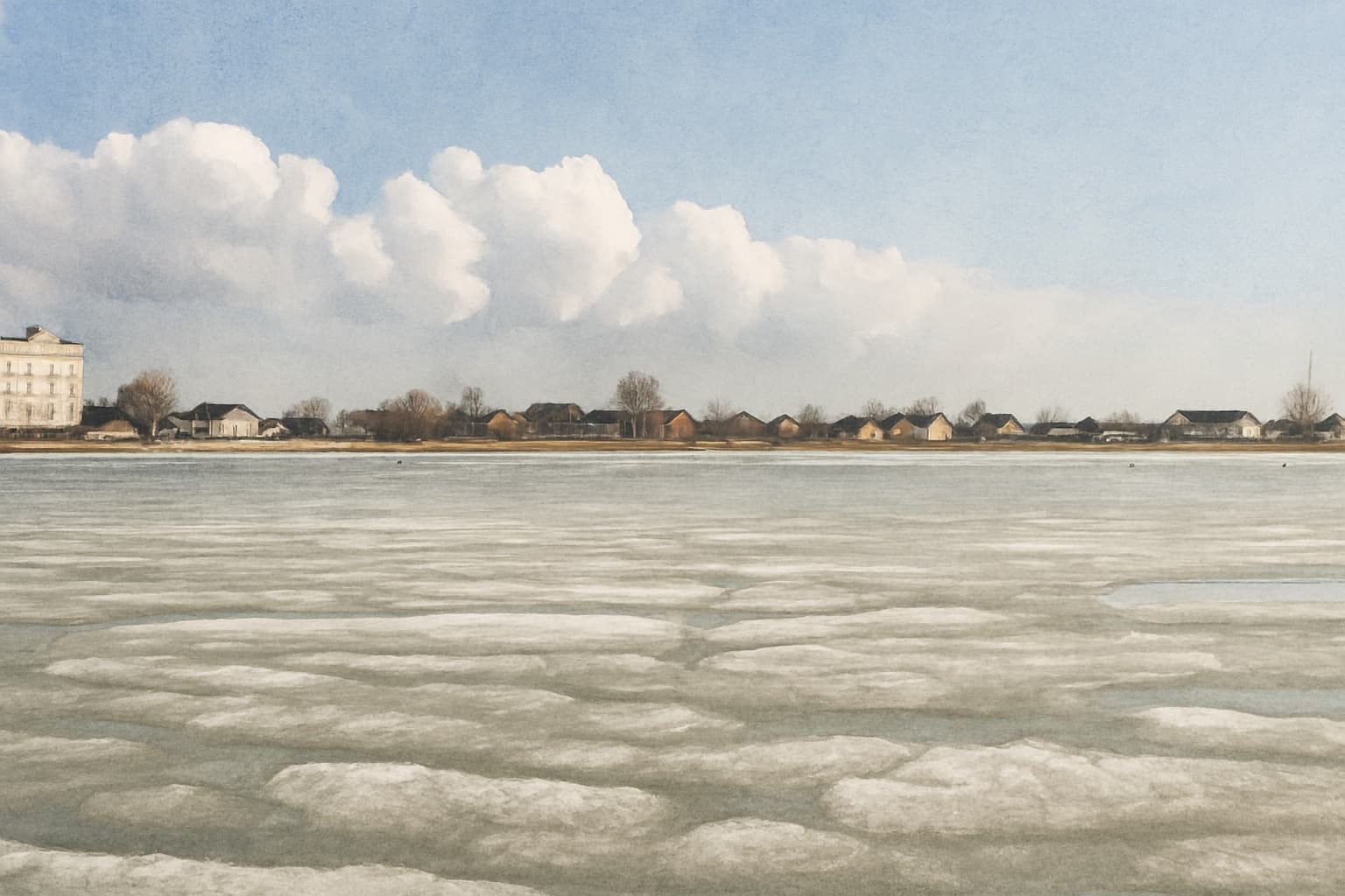 Приморско-Ахтарск. Старая железная дорога и замёрзшее море